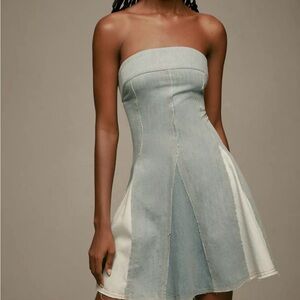 Pilcro Strapless Denim Dress - Light Blue and Cream